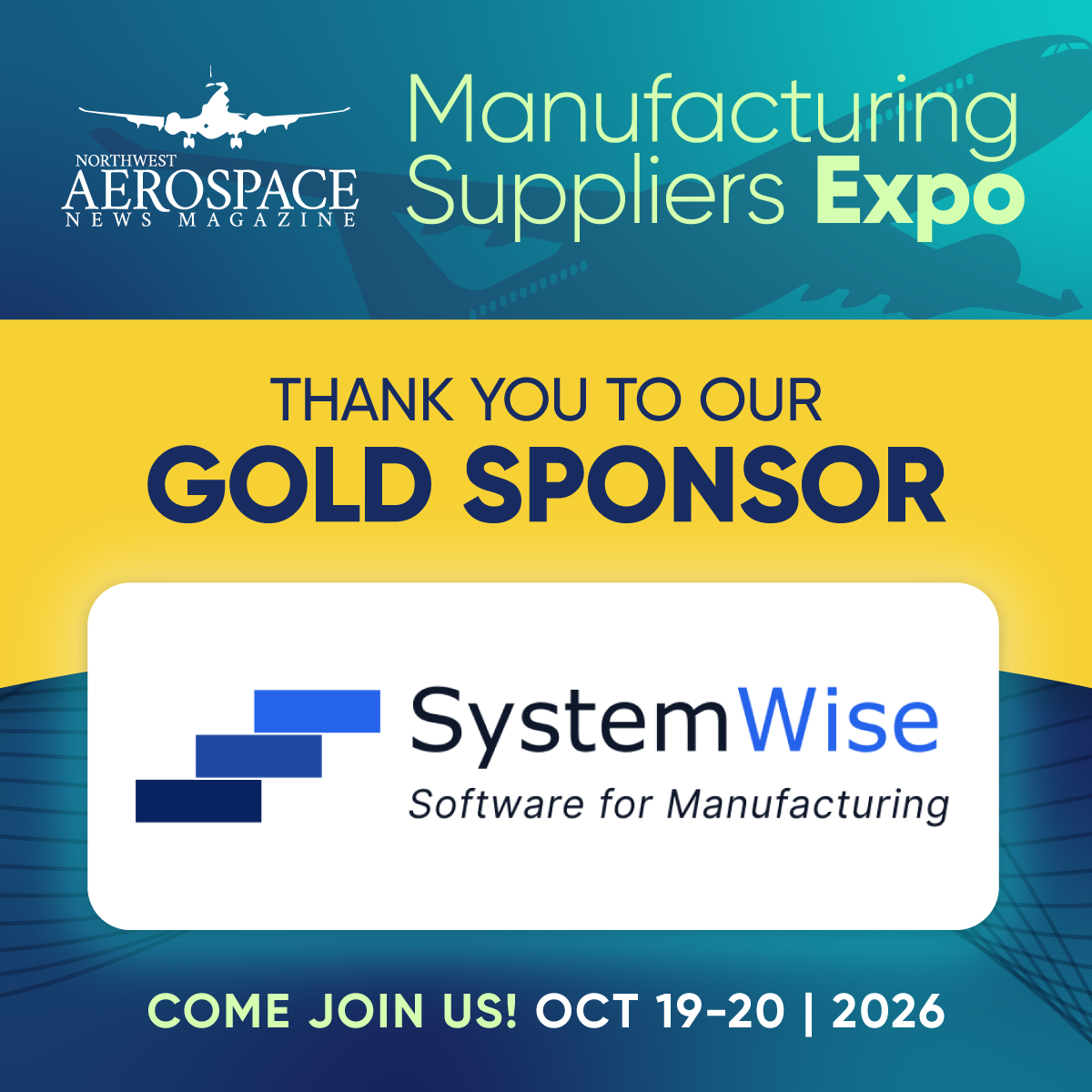 SystemWise is a Gold Sponsor of the Northwest Aerospace News Manufacturing Suppliers Expo, October 19-20, 2026
