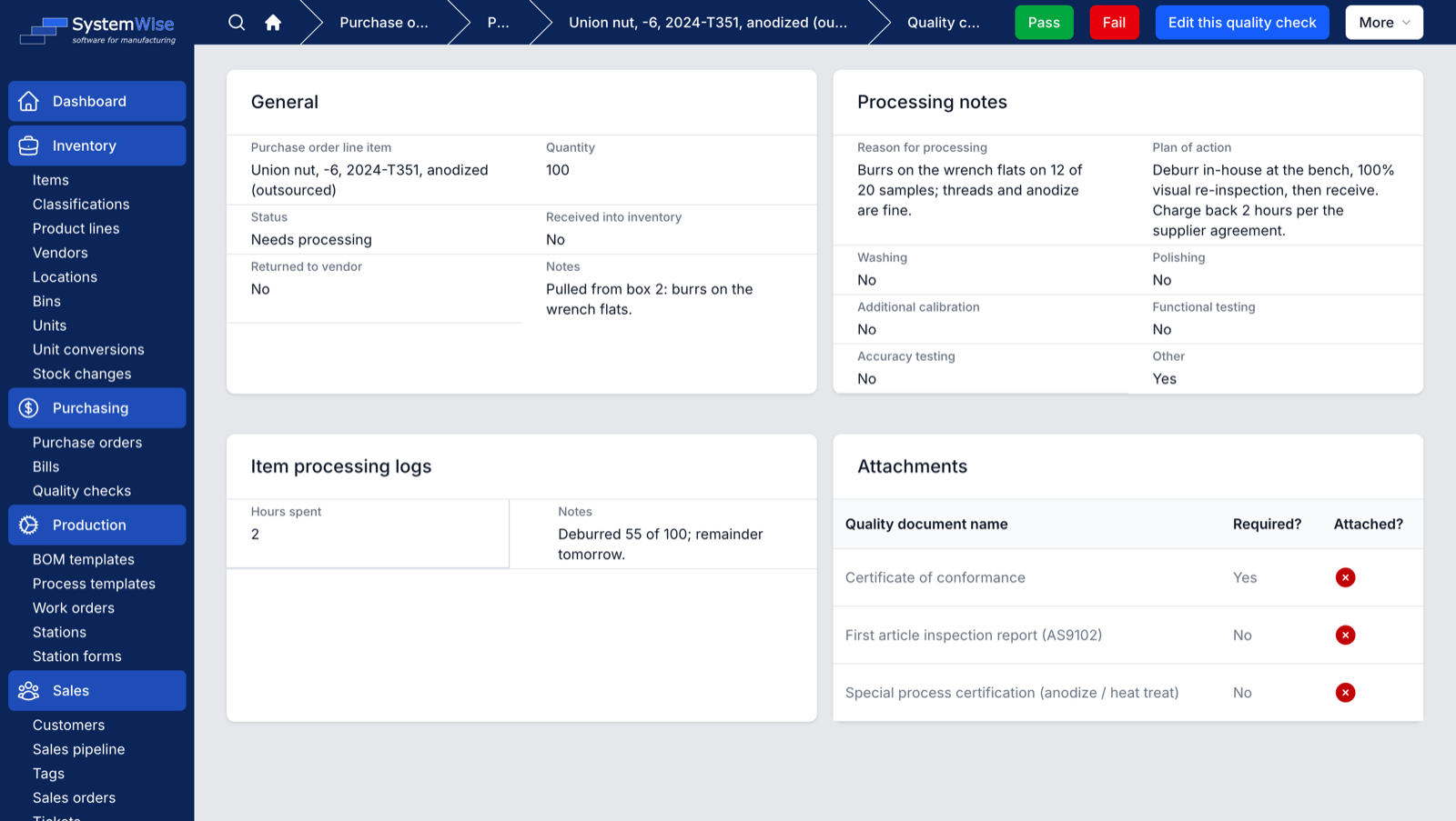 Quality Control: Incoming inspection