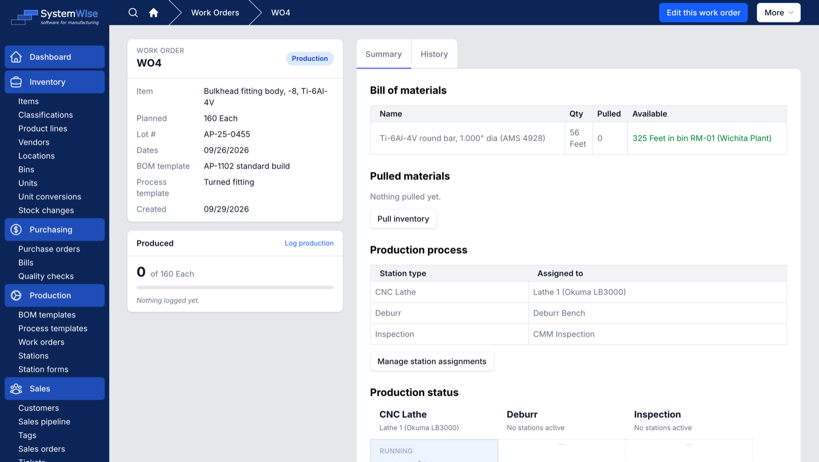 SystemWise production screen