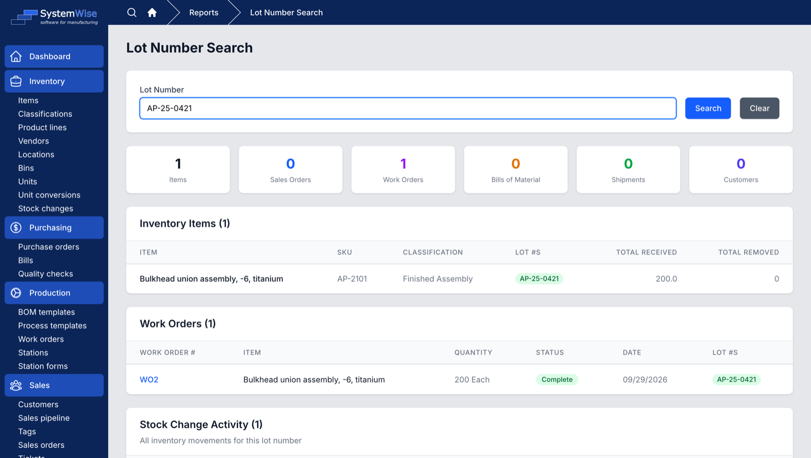 Auditing: Lot number search
