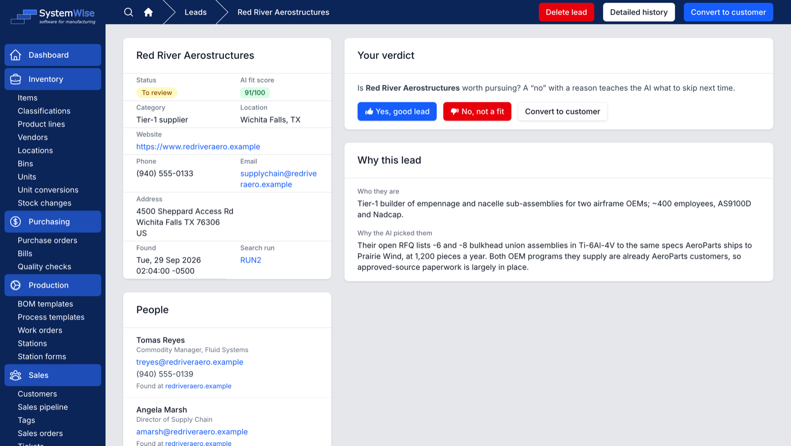 Sales / LeadWise: Lead detail