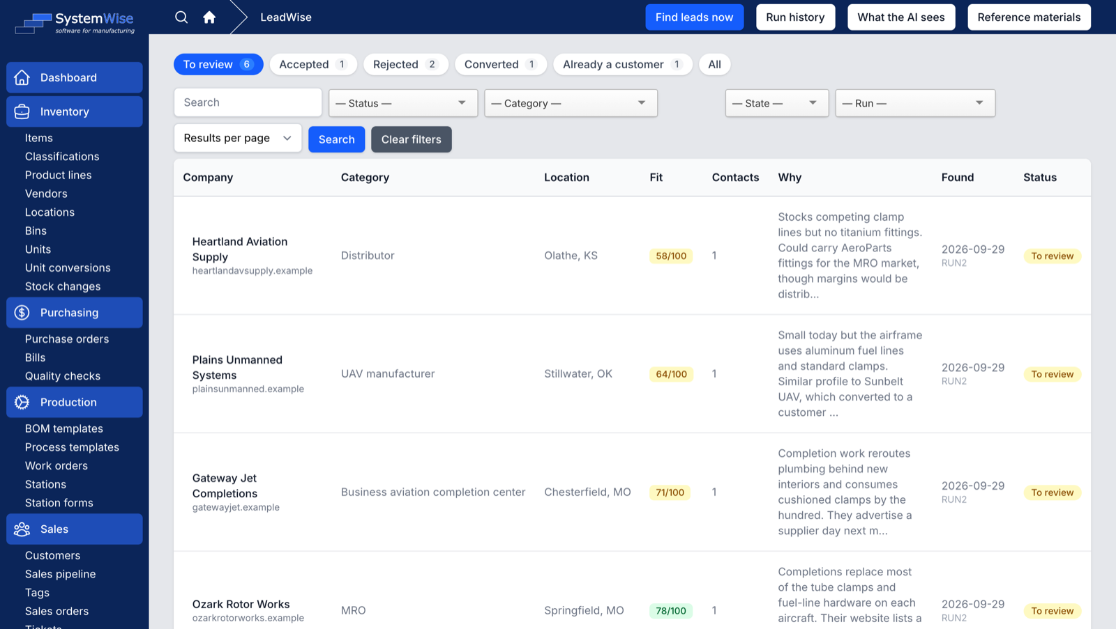 Sales / LeadWise: Review queue